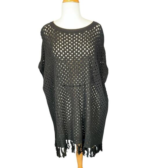 Tommy Bahama Beach Pancho NWT Black Swimsuit Cover Up 100% Cotton Small Tassel - Picture 3 of 12